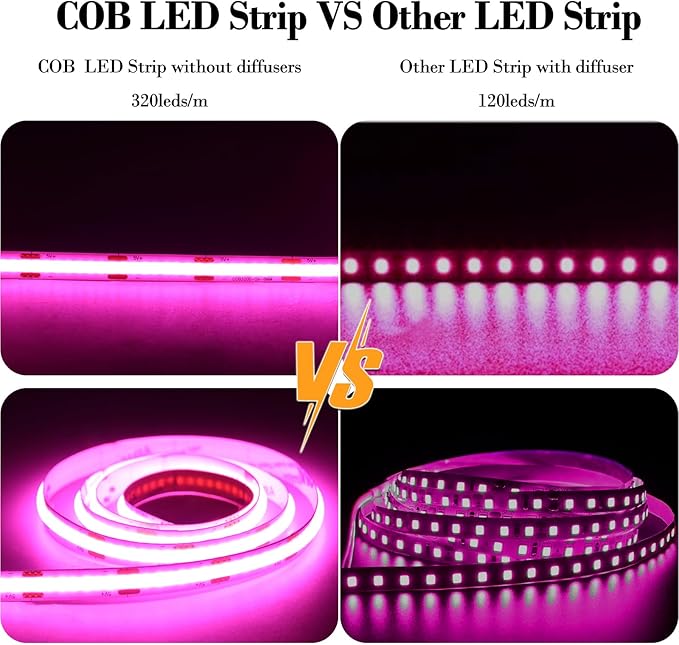 UVTaoYuan Short Led Strip Lights Pink 5V USB LED Lighting COB LED Strip Pink Flexible LED Tape Light Not Dimmable Small led, for Display Cabinet, Home DIY Lighting Room Decor TV Lights (3.28FT/1M)