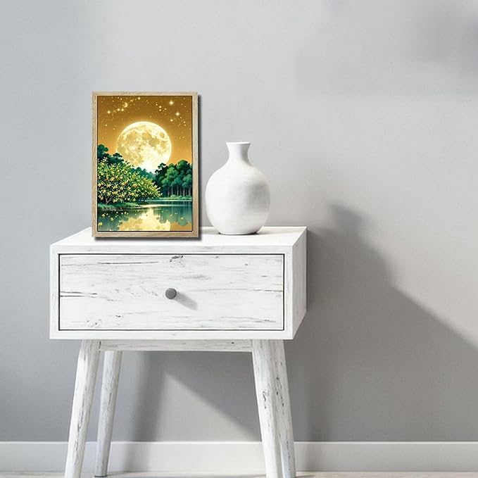 URVIP LED Glowing Photo Frame, 3D Starry-Sky Blue Moon Wall Art, 9x12 Inches Dimmable Light Up Light Painting for Bedroom, Unique Aesthetic Decor, Great Birthday Gift for Women Men