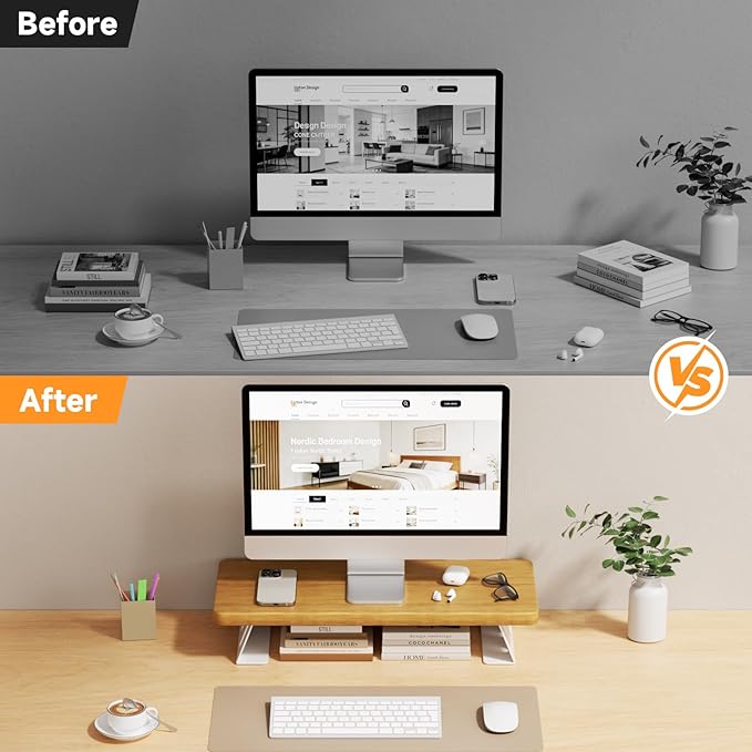 NestNeat Monitor Stand - 24 Inch Wood Monitor Stand Riser, 220 Pounds Load Capacity Desk Monitor Riser for Laptop/PC/Printer, Desktop Stands Organizer for Home Office