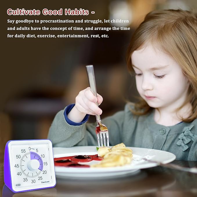 TimeLumi 60-Minute Visual Timer for Kids, Time Management Tool Study Classroom Timer, Home Edition Silent Countdown Timer for Toddler, Teachers and Adults (Purple)