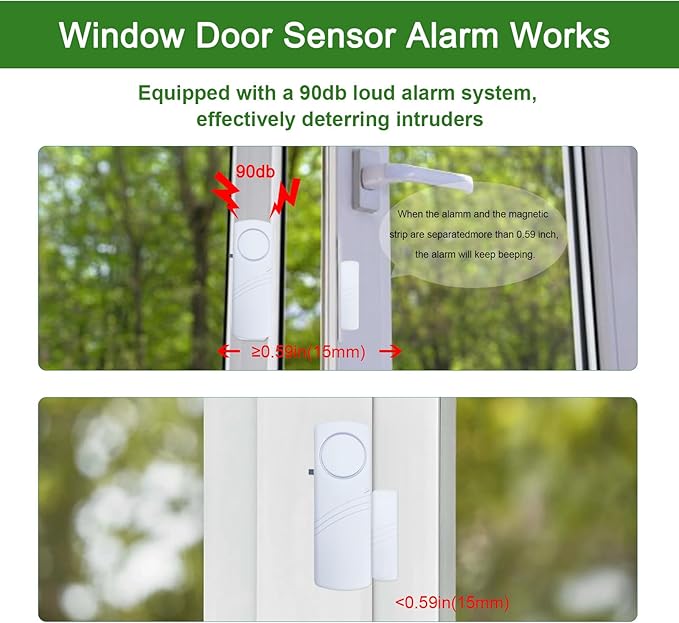 Door Window Alarm, 90dB Door Alarms Sensor for Kids Safety, Home Security, Door Window Burglar Alarm, Window Pool Alarms for Home, Apartments, Offices, Hotel Rooms (6pack)