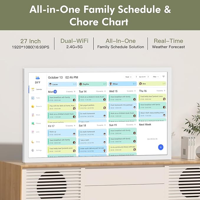 27" Smart Digital Calendar for-Family-Business-Schedules - 1920 x 1080 IPS Full HD Touch Screen Wall Mounted Electronic Calendar, Auto-Sync Google iCloud Outlook Calendars, Christmas Gift for Mom Dad