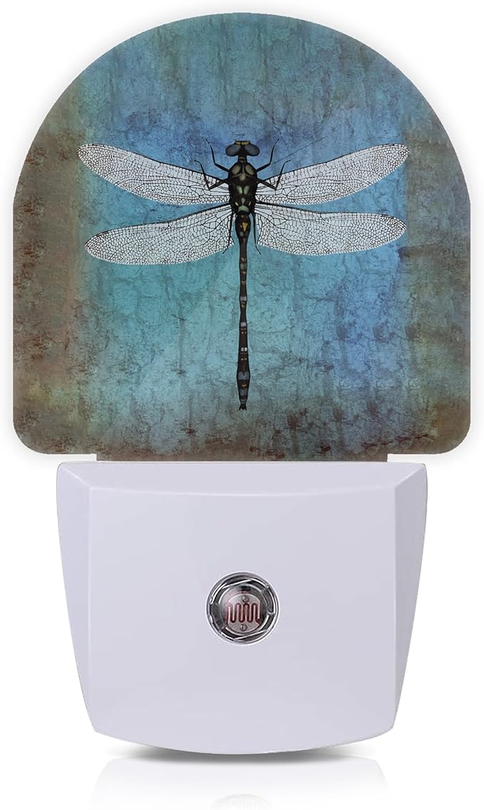 Axxitude Vintage Dragonfly Night Lights Plug into Wall for Girls Boys Room,Night Light LED Lamp Dusk to Dawn Sensor Round Lamp for Bedroom Bathroom Hallway Home Wall Decor Nightlight
