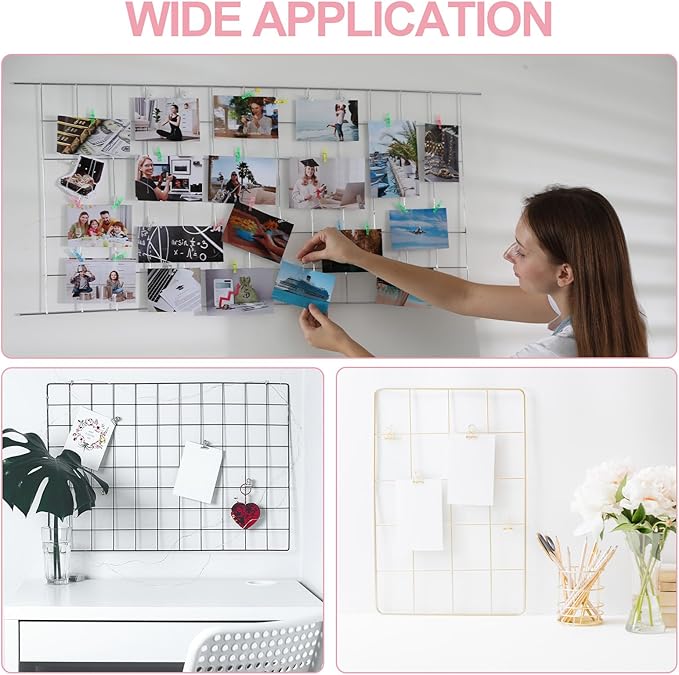 PATIKIL 8"x8" Wire Grid Panel, 2 Pack Board Photo Pictures Memo Display Grid Panels Hanging Organizer Wall Decorative Panel for Home Office Wedding, Pink