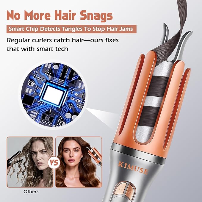 KIMUSE Automatic Rotating Curling Iron, 1.25 Inch - 4 Temp, Fast Heating, 2-Way Rotation, Anti-Scald & Tangle-Free, 30Min Auto Shut-Off, Dual Voltage for Travel, for All Hair Types & Beginners