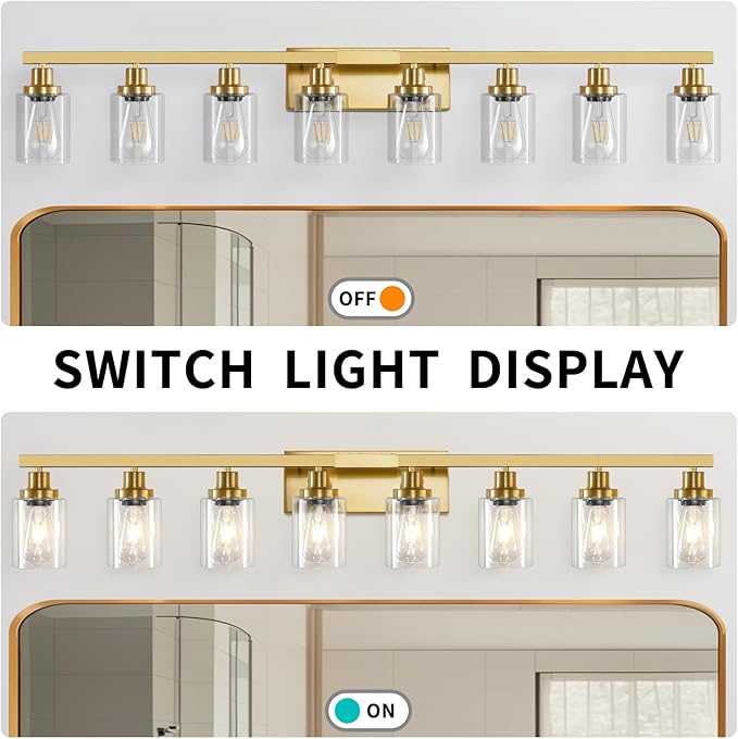 DIKAIDA 8 Light Gold Vanity Lights Over Mirror, 52inch Gold Bathroom Light Fixtures Modern Vanity Lights Gold Bathroom Wall Lighting for Mirror Bedroom,Living Room