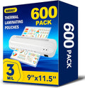 BURVAGY 600 Pack Laminating Sheets, 3 Mil, 9 x 11.5 Inches Thermal Laminating Pouches Lamination Sheet Paper for Laminator, Clear, Letter Size, Office and School Supplies