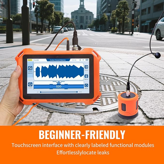 PQWT Underground Water Leak Detectors PQ125E All Scenario and Gas Wall Pipe Water Leakage Detection with Touchscreen Earphone and Carrying Case Multi Sensor Acoustic Pipeline Sound Intensifier