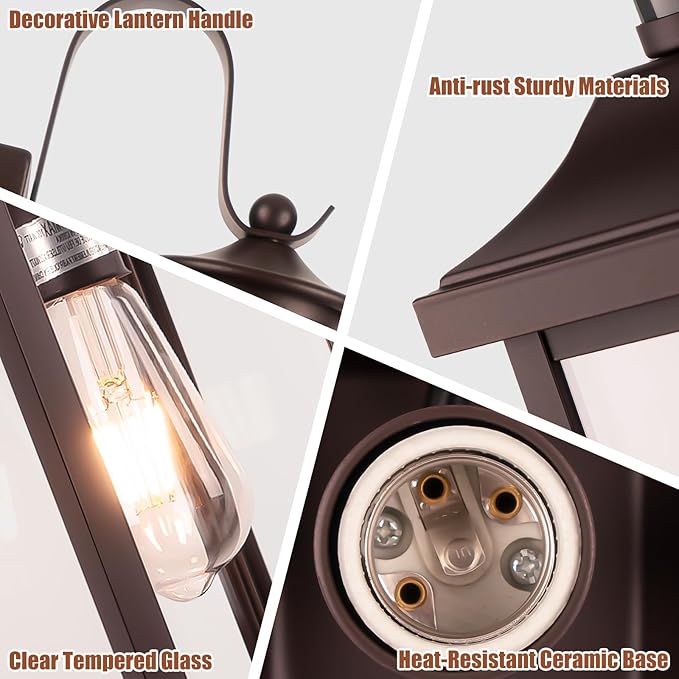 Roravilila Dusk to Dawn Motion Sensor Outdoor Lights Oil Rubbed Bronze 2-Pack, 18 Inch Large Outdoor Light Fixtures Brown Exterior Lights Photocell IP65 Waterproof Outside Lanterns for House Vintage