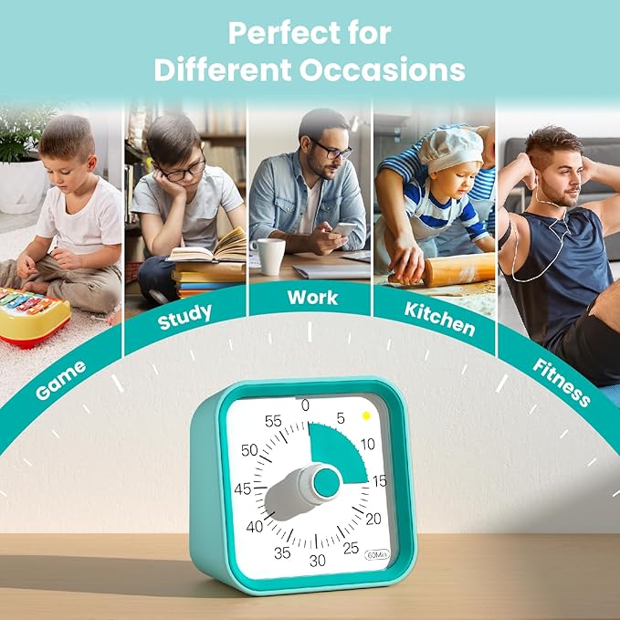 InfPokid Visual Timer for Kids with Pause Function, 60 Minute Countdown Timer for Kids Desk Study, Teaching, Kitchen Cooking, Office Meetings, Time Management for ADHD (Green)