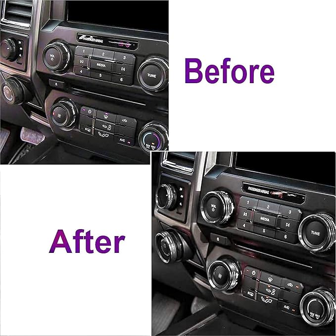 Knob Cover for F150 AC Climate Control Switch/Trailer/4WD/VOL/Tune Button Interior Center Console Trim Accessories Compatible with Ford F150 XLT 2016 2017 2018 2019 (Black 6 Pcs)