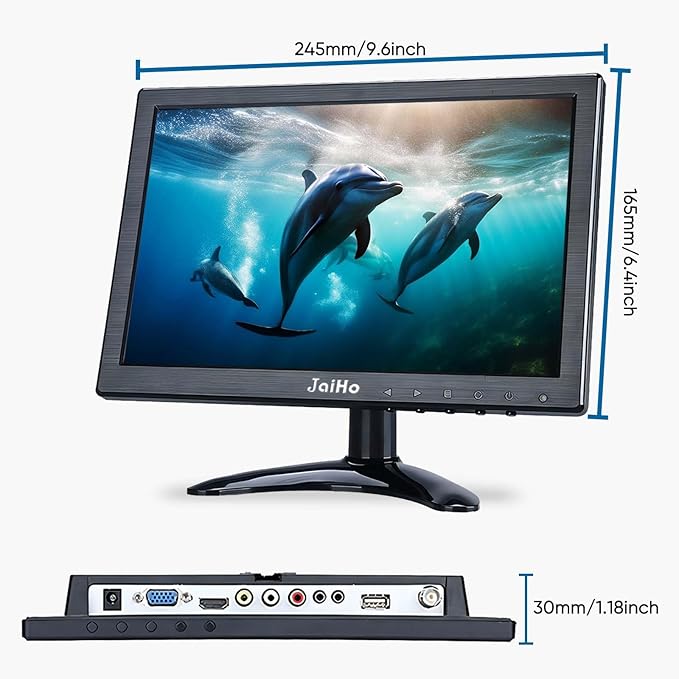 JaiHo 10.1 Inch Small IPS Monitor 19201200 Resolution 60Hz HD Display Screen, 16:10 Portable With Built-in Speaker, HDMI for Gaming CCTV Security Camera Raspberry Pi PC