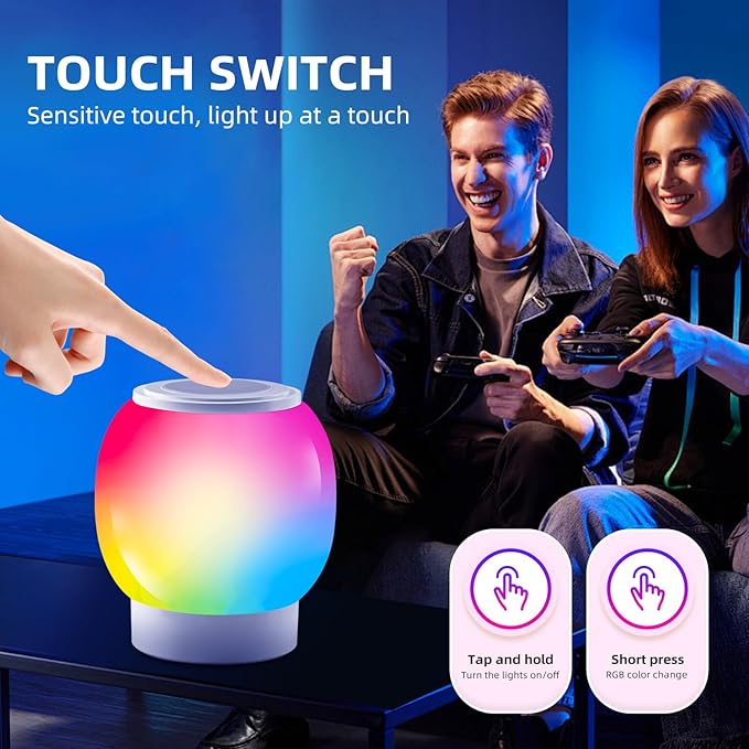 RGB ambient night light, Eye Caring, Multiple color variations, Stepless Dimming, Touch Night Lamp,Can be remotely controlled and timed,8000mAh ultra large battery capacity,Suitable ambient lighting,