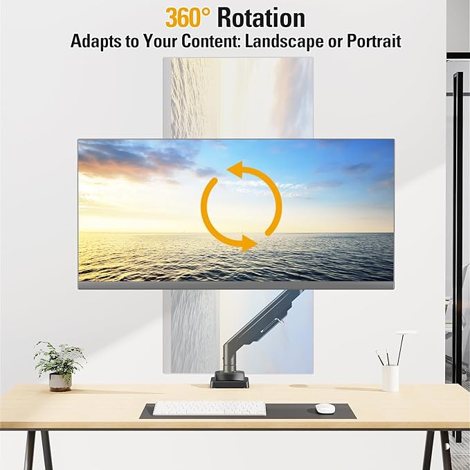 DreamAxis Heavy Duty Single Monitor Arm for 13-42" Ultrawide Screen, Adjustable Monitor Mount with Tilt Rotation Swivel, Gas Spring Desk Mount Bracket with Clamp/Grommet, Holds 33lbs, Max VESA 100x100