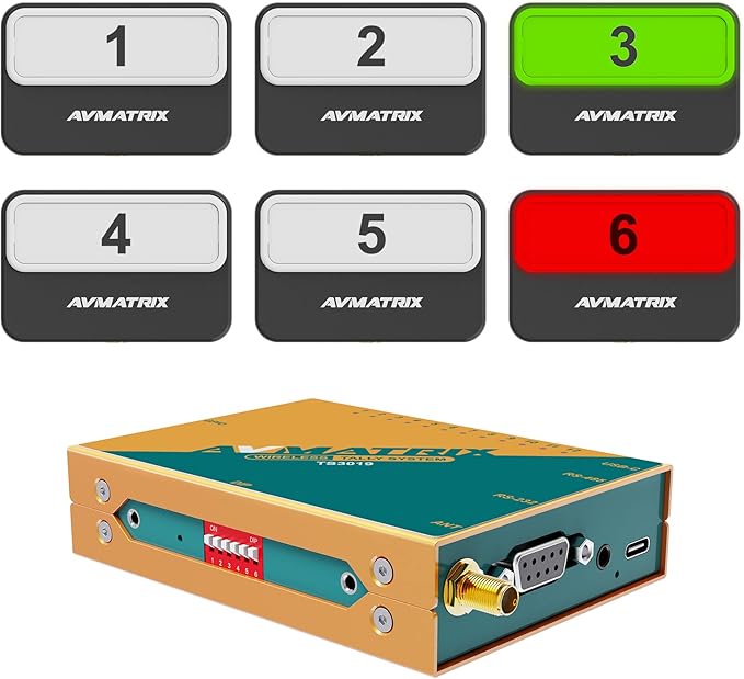 AVMATRIX TS3019-6 200 Meter Wireless Multi-Camera Tally System with 1x Tally Box and 6X Tally Lamps
