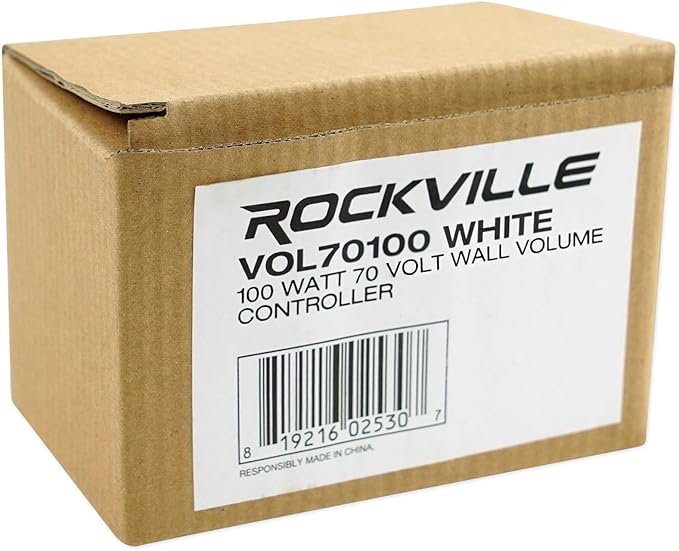 Rockville VOL70100 100 Watt 70V Wall Volume Control Zone Controller, White, 11-Step Rotary Dial, Euro-Block Terminal, Dust-Protected Circuit, for Commercial and Home Audio