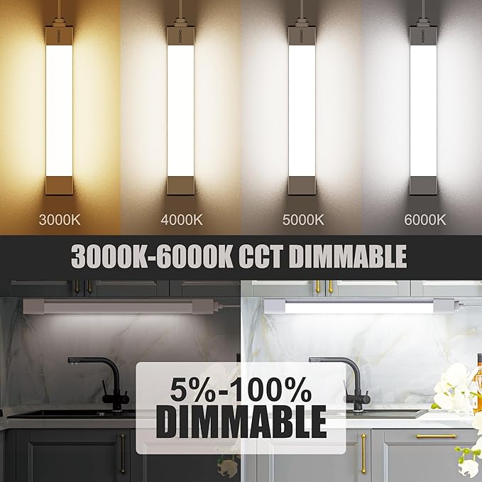 ONIDEK Under Cabinet Lights with Plug. 2700K-6500K Dimming and Color. with Wireless Control Panel and Remote Control.36W 3600LM for Garage, Kitchen, Bathroom, Closet, Office (45 inch-2PCS)