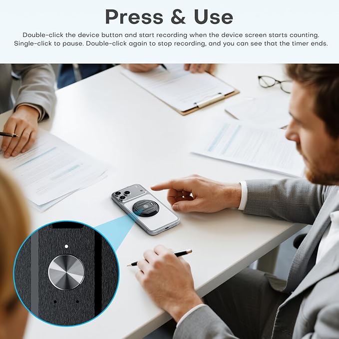 AI Voice Recorder, Transcribe & Summarise with AI Technology 64GB Memory Device Magnetic Phone Stand Offline/Online Translation Support 127 Languages for Lectures, Meetings, Calls, Travel