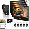Wired Video Apartment Intercom System,Door Phone Kit,10 Inch Touch Monitor with 1080P HD Doorbell Camera,Supporting Motion Detecting 5 in 1 RFID Card Unlcking for Home Villa (1 Doorbell + 4 Monitor)