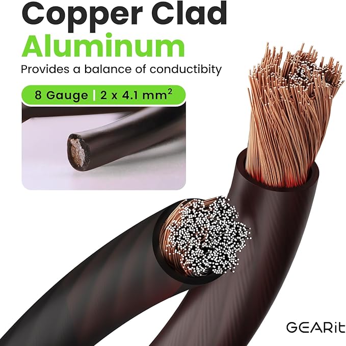 GEARit 8 Gauge Wire (50ft - Black Translucent) Copper Clad Aluminum CCA - Primary Automotive Wire Power/Ground, Battery Cable, Car Audio Speaker, RV Trailer, Amp, Electrical 8ga AWG 50 Feet