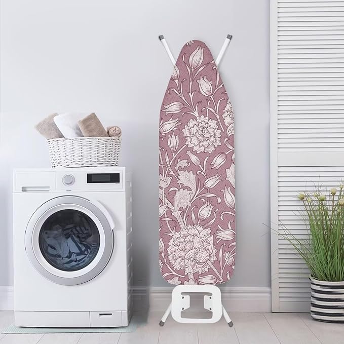 ZCFYGDX Ironing Board Cover,Scorch-Resistant Standard Nose Pocket, Elastic Edges,Iron Decor Covers St&ard Size-L,Nylon Buckle Straps Hook & Loop Fastener Strap,Home Decor Pink Floral Print