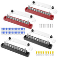 2Set 12V Bus Bar Stainless Steel Power Distribution Block Space Saving Marine Buss Bar High Security for Boat 2 x 1/4" Posts, 8 x M4 (#8) Screws Terminals (Black+Red)