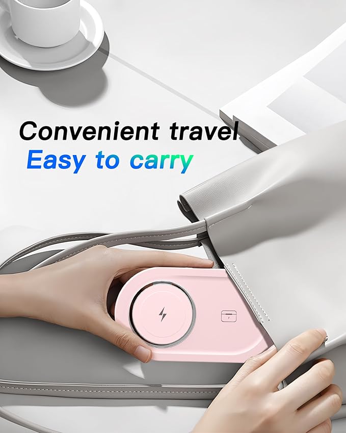 Upgraded 3 in 1 Wireless Charging Station for Apple Devices, Faster Mag-Safe Charger Stand, Magnetic Charger Station for iPhone 17/16/15/14/13/12 Series & AirPods Pro & Apple Watch Series （Pink）