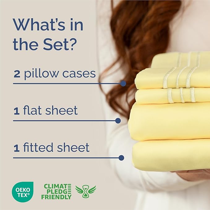 King Size 4 Piece Sheet Set - Comfy Breathable & Cooling Bed Sheets Set - Hotel Luxury Bedding for Women, Men, Kids, Teens, Boys & Girls - Deep Pockets, Ultra-Soft, Wrinkle Free - Oeko-Tex - Yellow