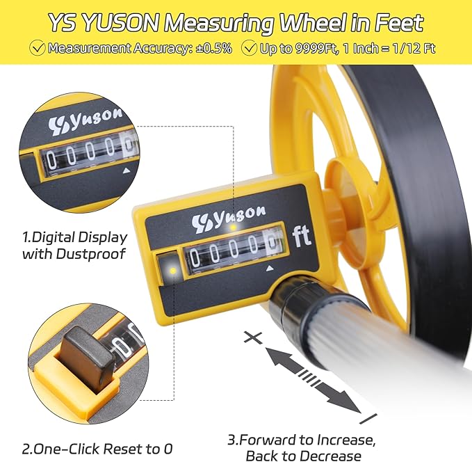 YS YUSON 6 Inch Measuring Wheel Complete Kit with 20 Marking Flags, 16.4ft Tape Measure & Canvas Bag - Foldable Precision Distance Roller, Up to 10,000 Ft, ±0.3% Accuracy, One Key to Reset