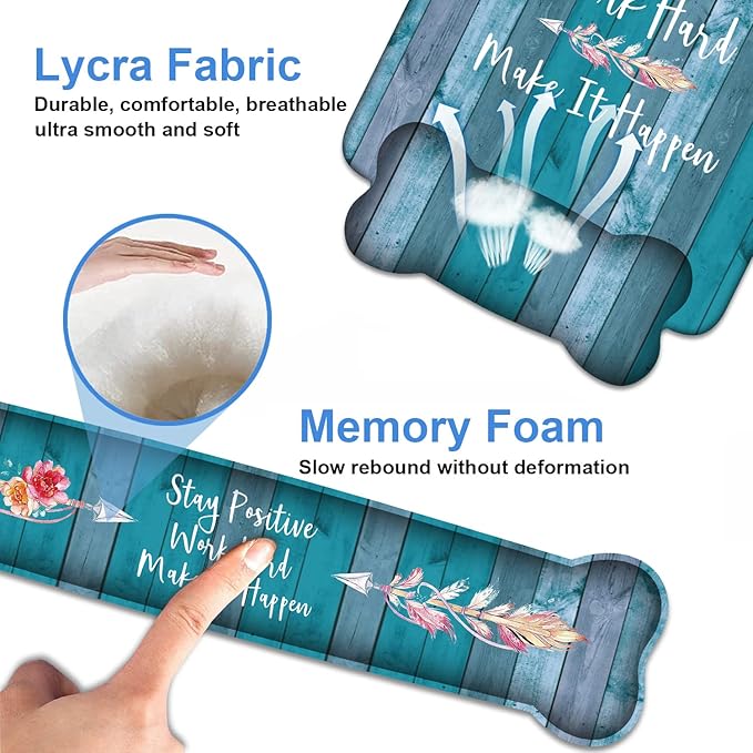 Keyboard Wrist Rest and Mouse Pad Wrist Support Set, Inspirational Quote Stay Positive Work Hard and Make It Happen Non-Slip Rubber PU Base for Home Office Working Studying Easy Typing & Pain Relief