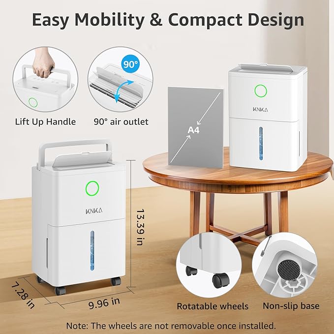 KNKA 1600 sq.ft Dehumidifier for Basement, Max 21 Pint Dehumidifiers for Home with Drain Hose, Continuous Drainage, Washable Filter, Intelligent Humidistat for Bedroom, Bathroom, Large Room