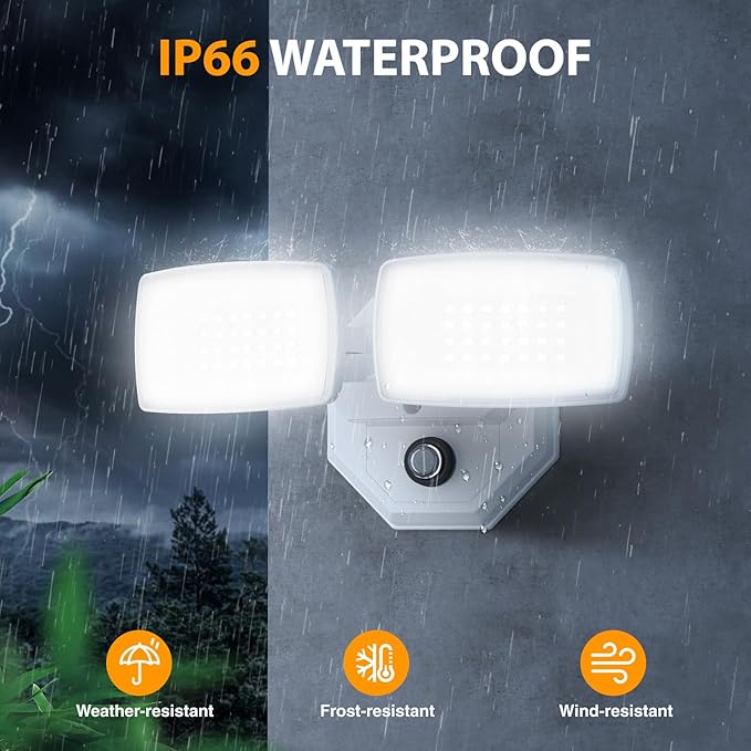 Onforu 32w 3200LM Dusk to Dawn Outdoor Lighting,6500K Dual-Head Flood Light Outdoor with Photocell,IP66 Waterproof Security Lights,2Pack Exterior Daylight off and Night On White Light for Patio Garden