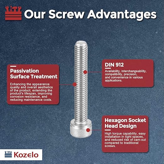 Kozelo 5pcs Socket Head Cap Screws - [M8-1.25 x 50mm] 304 Stainless Steel Allen Socket Drive for Electrical Motor 3D Printing Fan Engine Replacement Use, Silver