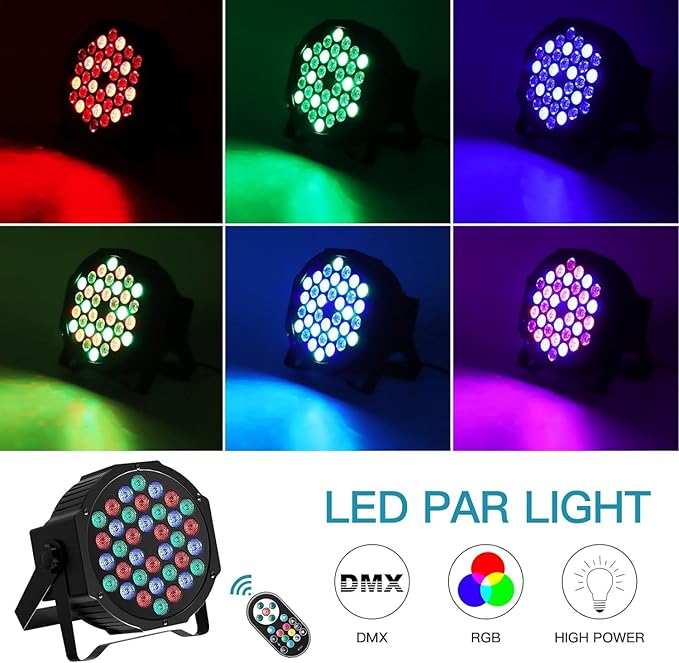 LED Par Lights 36 LED Stage Lights 7 Modes RGB DJ Light with Sound Activated Remote and DMX Control DJ Uplighting for Birthday Party Events Wedding Christmas Stage Lighting (12 Packs)