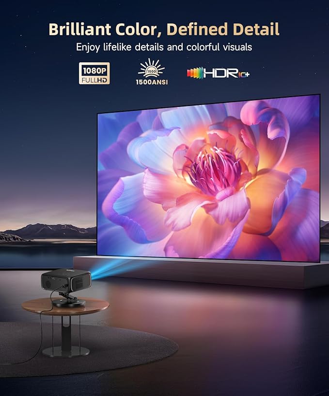 [1500ANSI/ Google TV] Smart Projector with WiFi and Bluetooth, SOPYOU Portable Outdoor Projector 4K Support, Auto Focus & Keystone, Built-in Apps, Indoor Home Theater with 360° Rotatable Stand