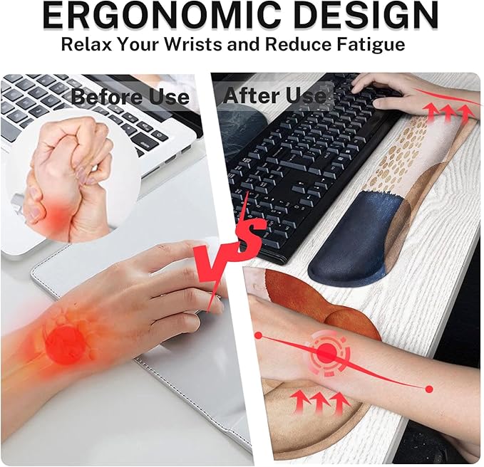 Britimes Abstract Boho Keyboard Mouse Pad Set 4in1 Large Mousepad+Keyboard Wrist Rest+Mouse Wrist Rest+Coaster Set with Ergonomic Design for Home Office Computer 35.4x15.7 inches