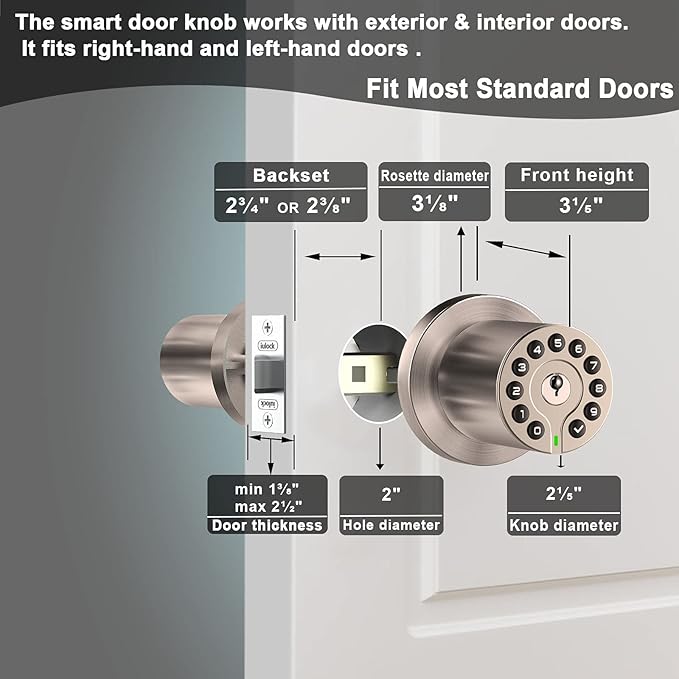 iulock IU-20 Code Door Lock, Electronic Door Knob with Keypad and Key, Auto Lock, Waterproof, Passage Function, Long Battery Life,50 Codes, Easy to use and Install for Office/Warehouse/Bedroom/Garage