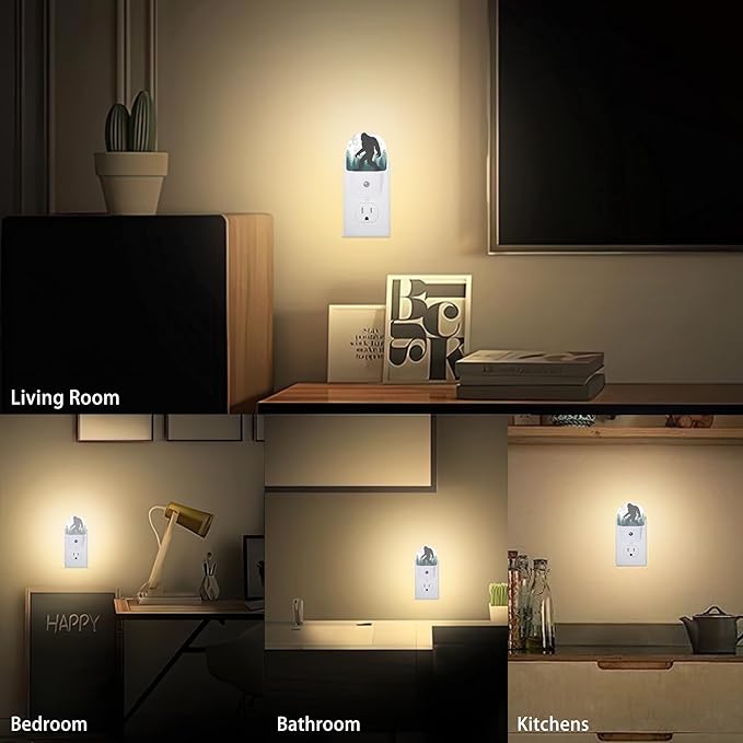 Axxitude Bigfoot Forest Moon Night Lights Plug into Wall for Girls Boys Room,Night Light LED Lamp Dusk to Dawn Sensor Round Lamp for Bedroom Bathroom Hallway Home Wall Decor Nightlight