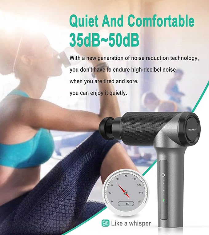 Medcursor Massage Gun - High Intensity Brushless Motor, Handheld Percussion Deep Tissue Massager with 6 Massage Heads for Sore Muscle and Stiffness (Gray)