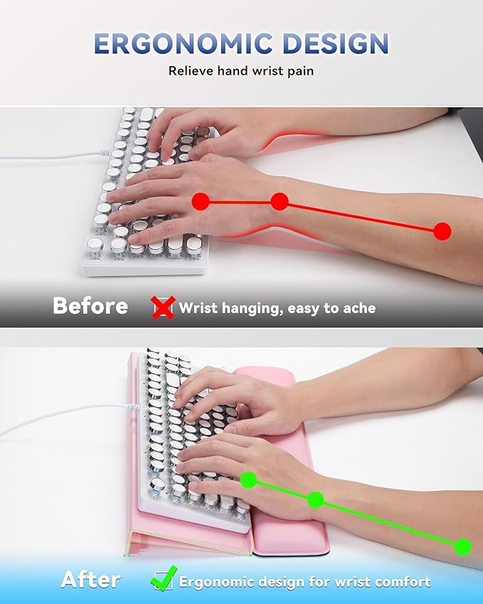 Laborio Computer Keyboard Stand for Desktop, 2-Level Height Adjustment Keyboard Wrist Rest, Non-Slip Key Board Riser Pad for Office, Gaming, and Home Desks(Pink)