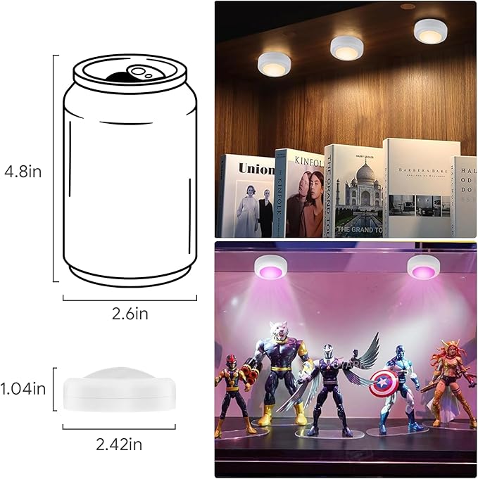 Yiliaw 3 Pack LED Puck Lights Remote Control 16 Color Changeable Under Cabinet Lights, Battery Operated Lights Night Light with Dimmer & Timmer for Closet Bedroom Kitchen, White