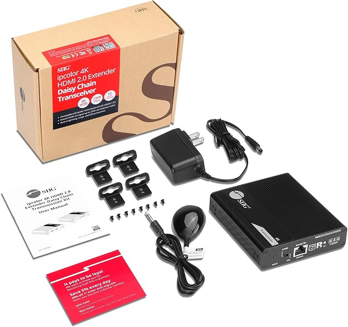 SIIG 4K HDMI Extender Daisy Chain Transceiver, Requires 4K HDMI 2.0 Extender Transmission Kit, Part# CE-H26M11-S1, for Daisy Chain Connection, Sold Separately (CE-H26N11-S1)
