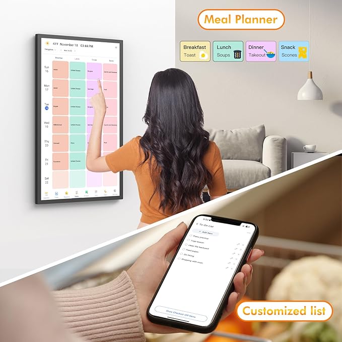 24" Digital Calendar Picture-Frame for-Wall-Planner - Interactive Display Electronic Calendar Picture Frame, Star Reward, Chore Chart, Sync Google iCloud Outlook Calendar, Wall Mount, Gift for Mom Dad
