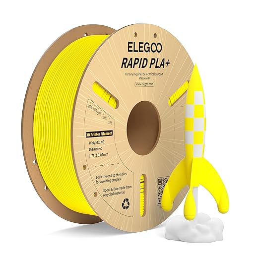 ELEGOO Rapid PLA Plus Filament 1.75mm Yellow 1KG, PLA+ 3D Printer Filament for 600 mm/s High Speed Printing, Dimensional Accuracy +/- 0.02 mm, 1kg Cardboard Spool(2.2lbs)