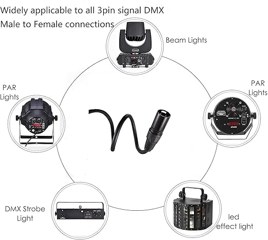 MFL. 25 ft Flexible DMX Cable 3 Pin Signal XLR Male to Female Cable Wire for Stage Lighting DJ Lights, 110 Ohms Impedance, Black, 4 Pack