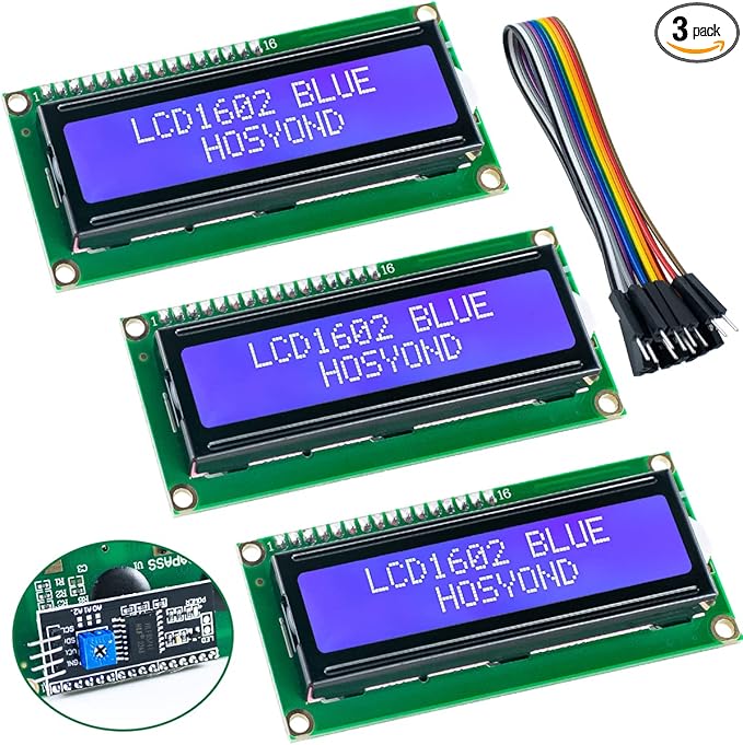 Hosyond 3pcs I2C IIC 1602 LCD Display Module 16x02 LCD Screen Module for Arduino Raspberry Pi