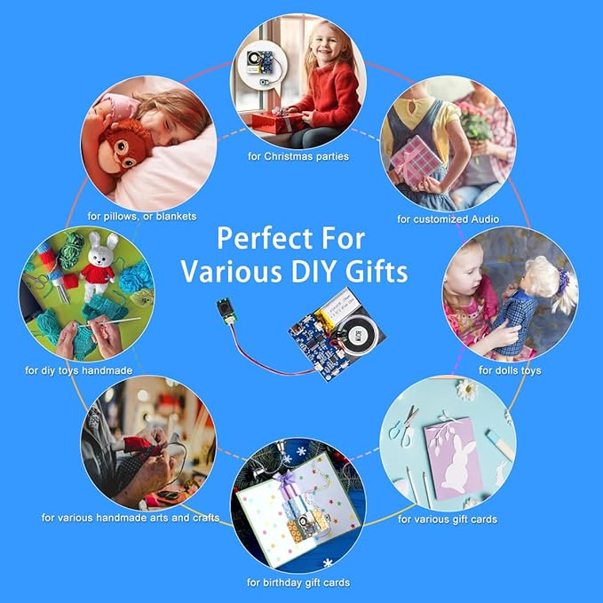 XLW Module - 16MB Push Button Activated Sound Module with Speaker, Type-C Cable, and Easy Recording Capability16 Minutes for Personalized Greetings, DIY Projects, and Holiday Crafts (Blue-1 PC)