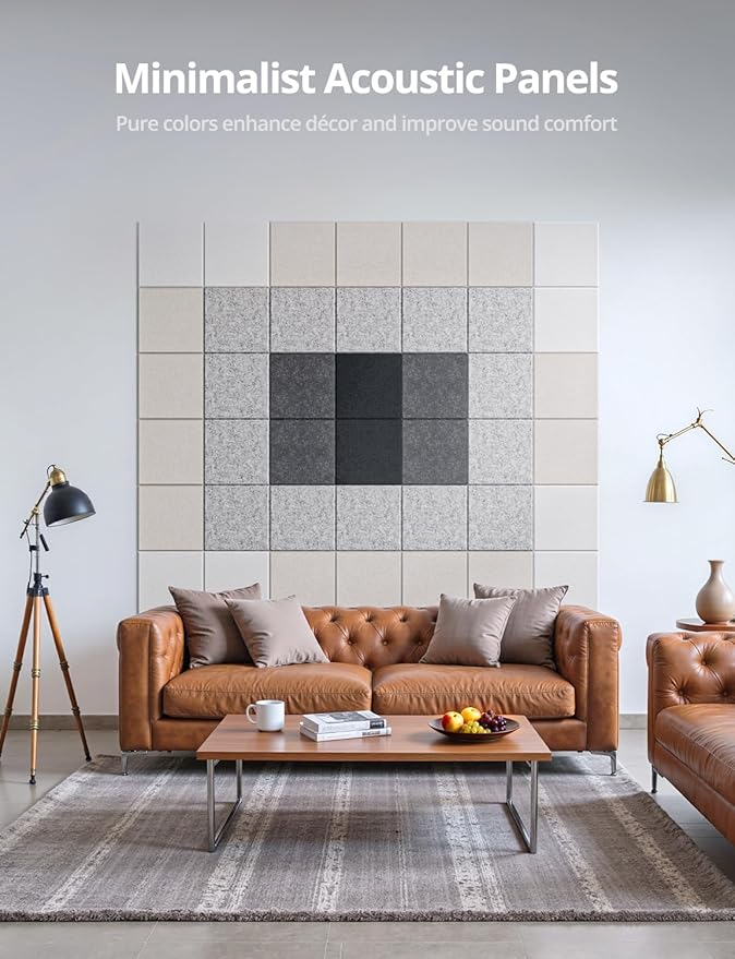 Square Acoustic Wall Panels, Sound Absorbing Panels for Walls, Ceiling, Doors, 18 Pack 12"x12"x0.4" Self Adhesive Decorative White Acoustic Tiles for Recording Studio, Office, Room, Home