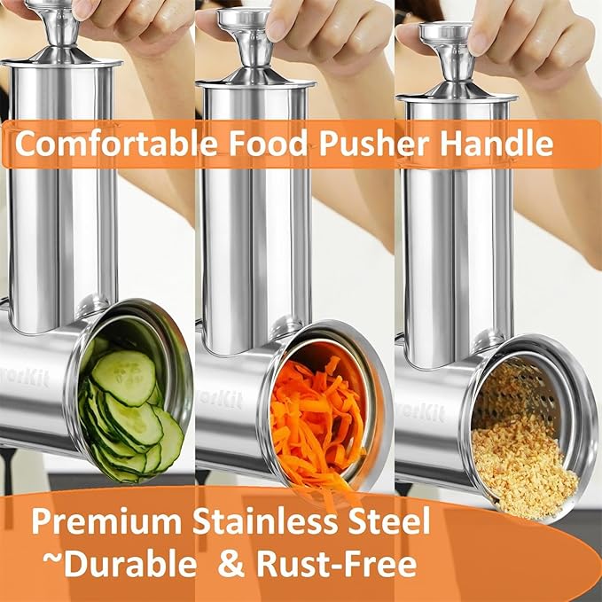 FavorKit Large Stainless Steel Slicer Shredder Attachment for KitchenAid Mixers, Dishwasher Safe Salad Maker, Cheese Grater Accessories with 3 Blades & 1 Knob Thumb Screw
