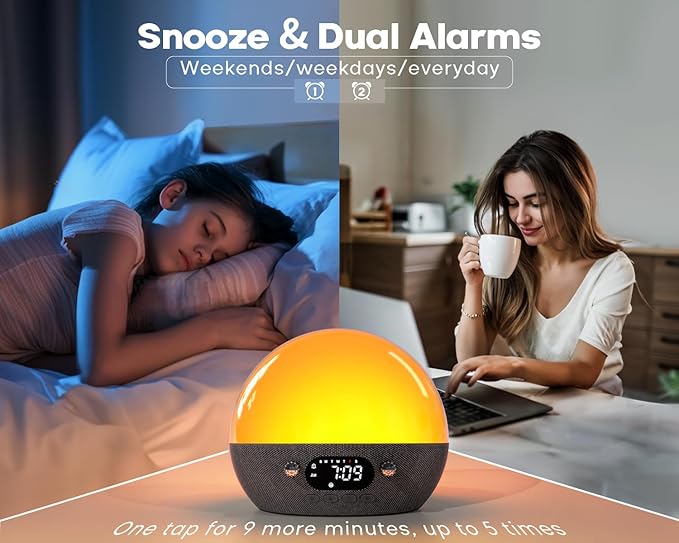 MOMILLA Sunrise Alarm Clock with Bluetooth Speaker, Alarm Clocks for Kids Adults, Dimmable Clock for Bedroom,Wake up Light Night Lights Sunset Lamp, White Noise Sound Machine for Sleep